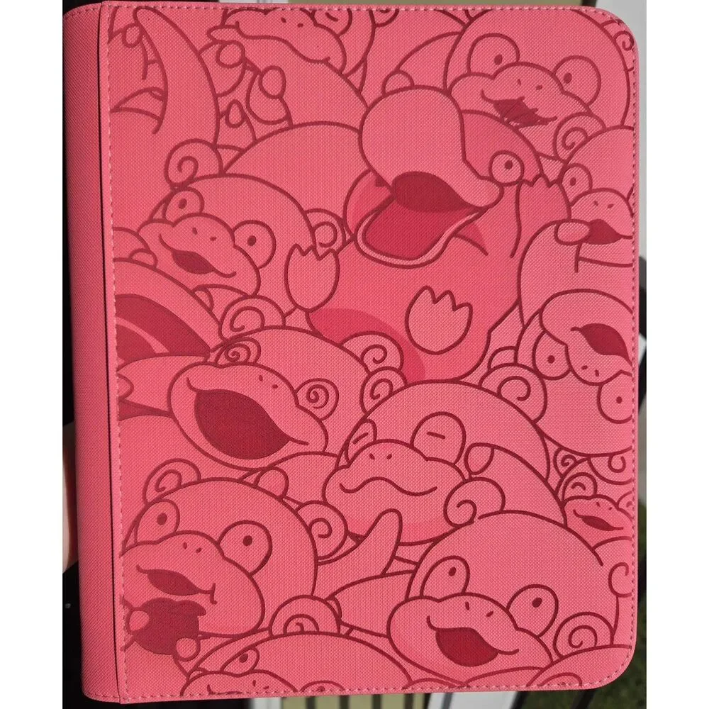 Pokemon Slowpoke & Psyduck 4 Pocket Engraved PINK Top Loader Binder 128 Cards